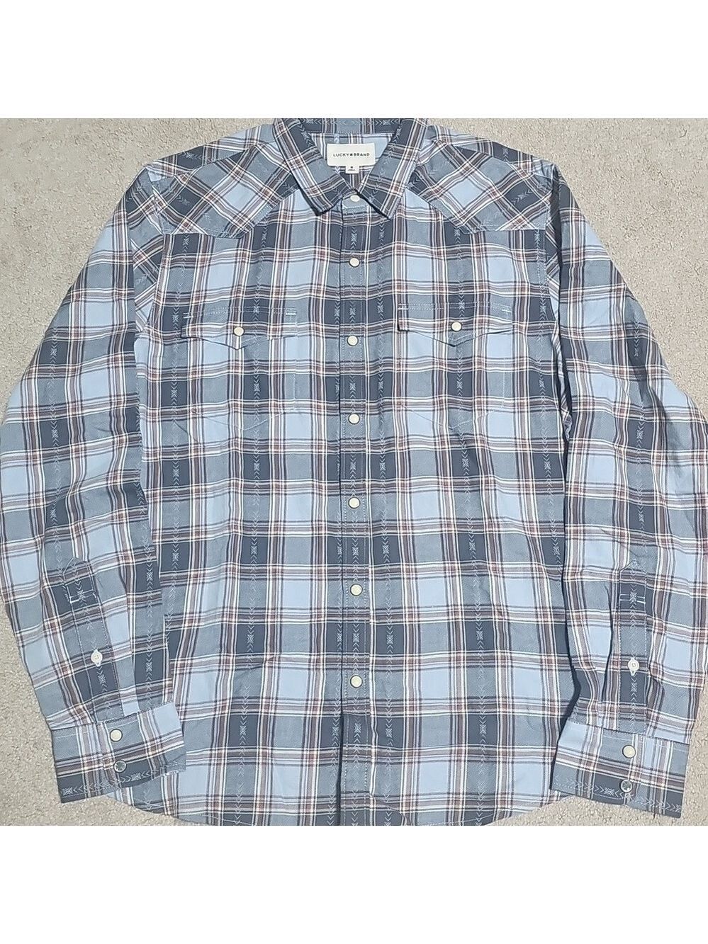 Lucky Brand  Men's Light Blue and Gray Plaid Shirt